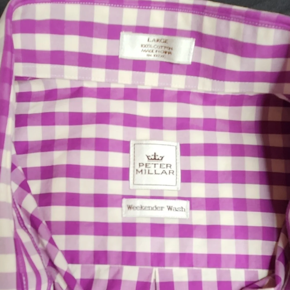 Peter Millar Purple Checkered Long Sleeve Button Down Mens Large Shirt
